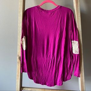 Magenta High Low Top with Cute Lace Elbow Patches
